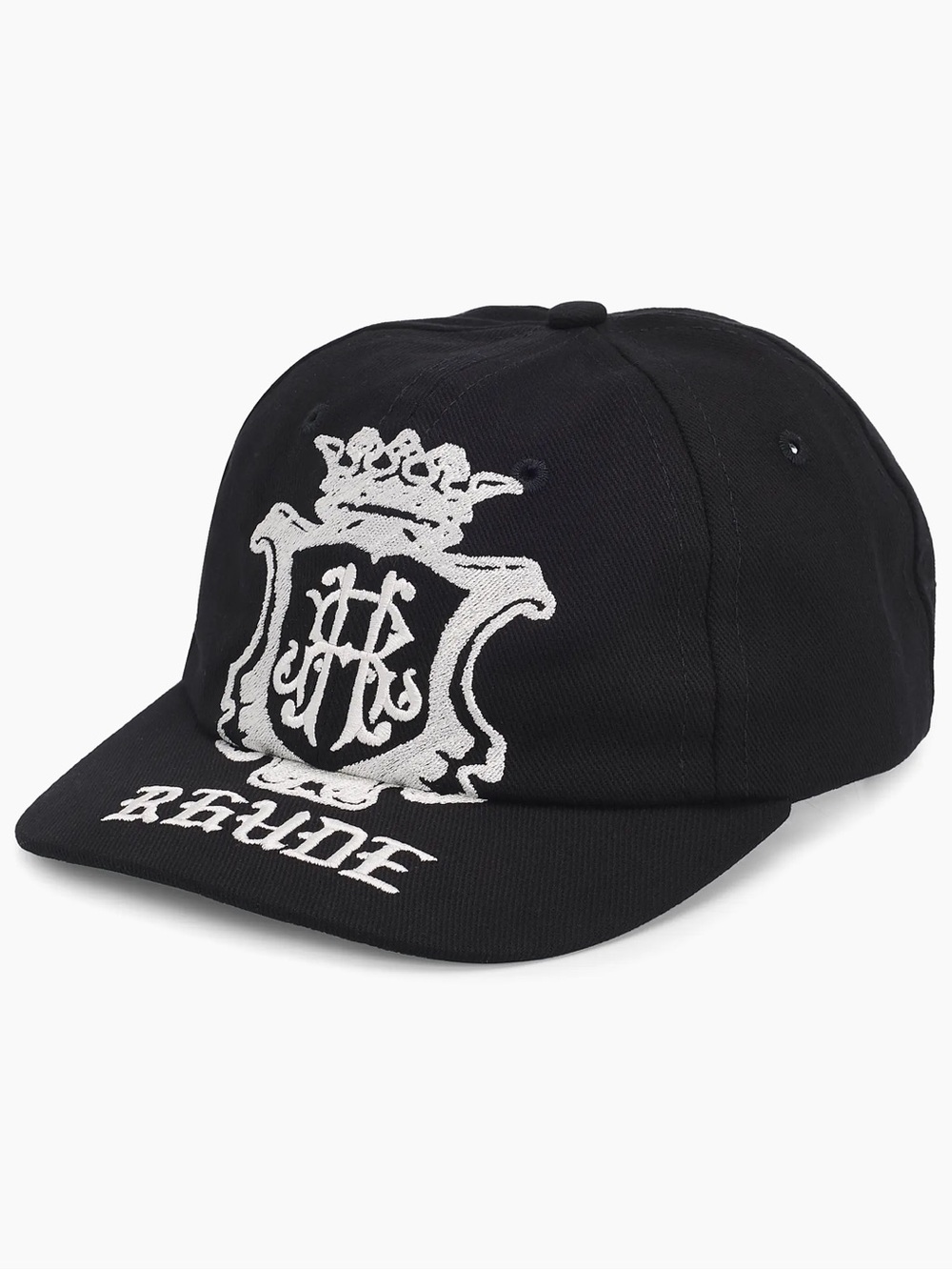 Rhude Black Baseball Cap with White Crest Embroidery